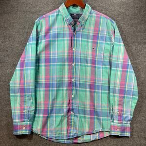 Vineyard Vines Slim Fit Tucker Shirt Men's XL Green/Purple Plaid Long Sleeve